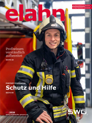 Titelbild der Zeitschrift elahn mit einem Feuerwehrmann in Einsatzbekleidung